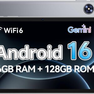 Tablet 10 inch, Android 16 Tablet, Gray | Octa-Core, 16GB RAM 128GB ROM, 1TB Expandable, 1280x800 IPS Touchscreen, GPS, 6600mAh, WiFi 6, BT 5.0, Dual Camera